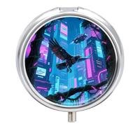 Giant Flying Mechanical Bird Pill Box 3-Compartment Travel Pill Organizer Portable Round Medicine Case with Mirror Design for Vitamins, Jewelry & Essentials Durable Pocket Pillbox for Purse, Camping
