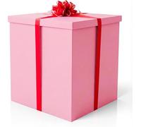 Giant Gift Box 28x28x28in JUMBO Extra Large Cardboard Decorative Box with Lid for Birthday Surprise, Pregnancy Announcement, Gender Reveal, Christmas Presents & Other Celebrations (Pink)