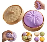 Giant Glitter Dumpling, Giant Dumpling Squishy, Mega Rainbow Dumplings, Cute Anxiety Relief Fidget Toy, with Steamer Box,Soft Squeeze Decompression Dough (Purple)