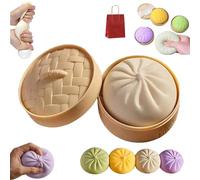 Giant Glitter Dumpling, Giant Dumpling Squishy, Super Mega Rainbow Mystery Dumpling, Jumbo DumplingSquishy, Large Stress Relief Sensory Ball for Adults & Kids (White,With steamer)