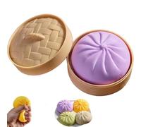 Giant Glitter Dumpling,Giant Mystery Dumplings,3.9 in Jumbo Dumpling Squishy Toy with Steamer Box,for Adults & Kids, Soft Squeeze Decompression Dough (Purple)