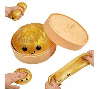 Giant Glitter Dumpling, Novlety Dumpling Stuffed Bun Plush Rainbow Dumplings Cute Anxiety Relief Fidget Toy Decompression Dough for Adults Bun with Food Steamer Stretchy Toys (Golden)