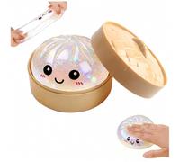 Giant Glitter Dumpling Squishy Giant Mystery Dumpling Squishy Toys with Steamer,Glitter Stress Relief Sensory Fidget Toy Stress Balls Soft Squeeze Decompression Dough Toy for Kids Adult (Silver)
