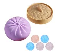 Giant Glitter Dumpling Squishy Kit, Cute Dumplings Squishy Set with 1 Large, 5 Mini Dumplings & Steamer, Soft Squeeze Relieve Stress Dough for Reliefing Stress