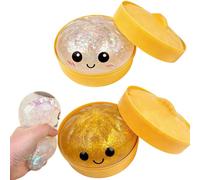 Giant Glitter Dumpling Squishy, Mystery Box TPR Stress Relief Fidget Toy for Kids Adults 14+ (White + Gold)