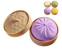 Giant Glitter Dumpling Squishy Toy with Steamer Box, Super Soft Slow Rising Stress Ball, Jumbo Rainbow Dumpling Anxiety Relief Fidget Sensory Toy for Adults & Kids(Purple)