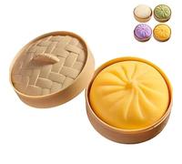 Giant Glitter Dumpling Squishy Toy with Steamer Box, Super Soft Slow Rising Stress Ball, Jumbo Rainbow Dumpling Anxiety Relief Fidget Sensory Toy for Adults & Kids(Yellow)