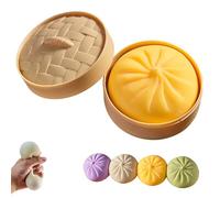 Giant Glitter Dumpling Squishy with Steamer Box, Soft Squeeze Decompression Dough for Adults, Mega Rainbow Dumplings, Cute Anxiety Relief Fidget Toy (Yellow)