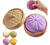Giant Glitter Dumpling Squishy with Steamer Box,Super Soft Mega Rainbow Dumplings Stress Ball,Large Anxiety Relief Slow-Rising Decompression Dough (Purple)