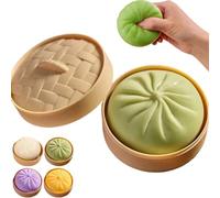 Giant Glitter Dumpling Squishy with Steamer Box,Super Soft Mega Rainbow Dumplings Stress Ball,Large Anxiety Relief Slow-Rising Decompression Dough (Green)