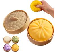 Giant Glitter Dumpling Squishy with Steamer Box,Super Soft Mega Rainbow Dumplings Stress Ball,Large Anxiety Relief Slow-Rising Decompression Dough (Yellow)