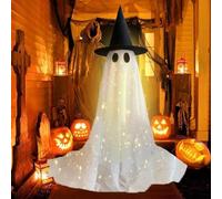 Giant Glittering Ghost, Halloweens Light Up Ghosts Kit With Witch Hat, Standing Spooky Light Up Ghosts Indoor Outdoor, Large Halloween Ghosts Decorations for Home Garden Party Porch Yard (35")