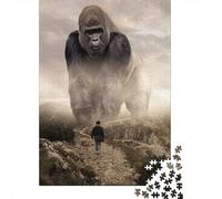 Giant Gorilla Vs Man 1000-Piece Puzzle for Adults, 38x26cm/1000pcs; to Finish in A Few Relaxed Sessions; White Card Pieces with Reduced Dust