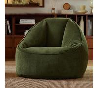 Giant Green Puff Chair Cover (No Filling) - Velvet Sofa Slipcover with Ottoman for Adults & Kids - Perfect for Living Room Gaming Reading & Relaxation