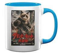 Giant Grumpy Cat Monster Attack Ceramic Tea Coffee Mug Light Blue
