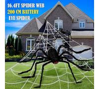 Giant Halloween Spider Outdoor Decoration 6.5ft Spider + 16FT Web Spooky Prop for Yard Porch Realistic Hairy Fake Spider for Halloween Parties Lawn Decor for Haunted House,Festival Party (Battery)