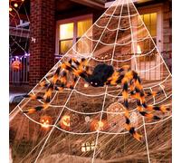 Giant Halloween Spider Web Decorations, 276" Triangular Giant Spider Web 3pcs Giant Halloween Spider 40g Stretchy Cobweb 20Pcs Plastic Spiders, Scary Halloween Party Indoor Outdoor Decoration Set