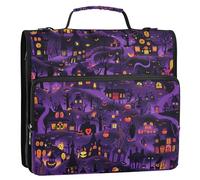 Giant Halloween Town Purple Black 3 Rings 1.5 inch Binder with Extra Pockets with Handle and Removable Shoulder Strap Laege Capacity Zippered Portfolio for School/Office