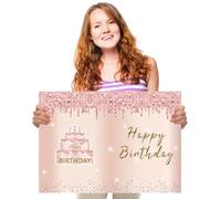 Giant Happy Birthday Card With Envelope 15.7x22 inch Jumbo Birthday Guest Book Large Happy Birthday Greeting Cards Pink Rose Gold Birthday Party Decorations Big Message Card Gifts for Women Girls