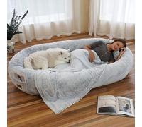 Giant Human Dog Bed with Blanket & Pilow, 72.8"x 43.3"x 11.8" Floor Bed for Adults, Removable & Washable Cover, Cozy Nap Bed for Adults (Grey)