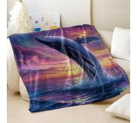 Giant Humpback Whale Leaping Out of Raging Sea Printed Blanket, Super Soft Flannel Throw for Sofa and Bed, Perfect for Adults and Kids Home Décor (02,75x100cm)