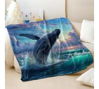 Giant Humpback Whale Leaping Out of Raging Sea Printed Blanket, Super Soft Flannel Throw for Sofa and Bed, Perfect for Adults and Kids Home Décor (04,200x200cm)