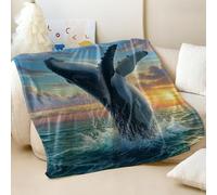 Giant Humpback Whale Leaping Out of Raging Sea Printed Blanket, Super Soft Flannel Throw for Sofa and Bed, Perfect for Adults and Kids Home Décor (01,75x100cm)