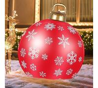Giant Inflatable Christmas Ball Red PVC Blow Up Ball with Pump - 24 Inch Large Outdoor Snowflake Christmas Decor, Reusable Waterproof Santa Snowman Blow up Balls for Yard Garden Patio Lawn (2)