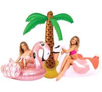 Giant Inflatable Flamingo Pool Float Lounger + Large Inflatable Tropical Palm Tree
