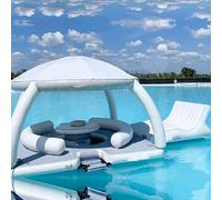 Giant Inflatable Floating Dock with Detachable Sunshade Table, Water Party Inflatable Island with Sofa for Pool, Sea Lakes, 15.4x8.8x7.5FT