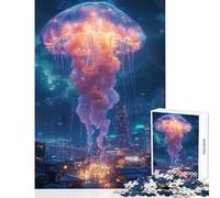 Giant Jellyfish Over City Jigsaw for Teenagers 1000 Pieces Improve Mental Performance Effectively Gentle Relaxing Leisure Game (38X52cm)