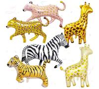 Giant Jungle Safari Animals Balloons, 6 Pcs Animals Balloons, safari Foil balloons decor, jungle party decorations Zoo Party Decoration Giraffe Leopard Cheetah Tiger Foil Bal