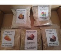 Giant Land Snail Food Sample Pack, 5 Varieties, High Protein Mix, 30g Bags, Christmas Dinner, Secret Flavour,basic, wormer and lentil