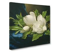 Giant Magnolias On Blue Velvet by Martin Johnson heade Canvas Print | Gallery Wrapped 30mm Frame Wall Art | 20x20 inches | Ready to Hang | Classic Picture | Living Room Bedroom Lounge Office