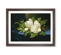 Giant Magnolias On Blue Velvet By Martin Johnson Heade Classic Painting Framed Print | A2 Walnut Framed Wall Art | Ready to Hang | Classic Historical Picture | Living Room Bedroom Lounge Office