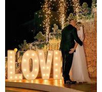 Giant Marquee Love LED Letters Heart LED Light Sign Wedding 4 ft Tall Light up Love Sign with 2.4 ft Heart Shaped Lights for Proposal Anniversary Birthday Valentine's Day Party Decor(120cm/47in)