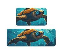 Giant Mechanical Turtle On The Seabed Rug Cushioned Kitchen Rugs Sets Of 2 Comfort Standing Mat For Home Decor Sink,Kitchen Mats For Floor Non Slip Washable ，Laundr 17"X47"+17"X30"