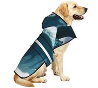 Giant Monsters In The Waves Waterproof Dog Raincoat And Rain Jacket With Hood, Reflective Strips And Adjustable Belly Strap, Fits Small To Large Dogs