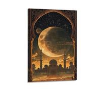 Giant Moon Mosque Wall Art, Spectacular Print, Night Poster, Stunning Canvas Picture, Dazzling Decor for Living Room Poster Decorative Painting Canvas Wall Posters And Art Picture Print Modern Family