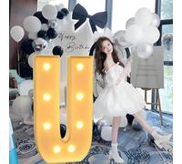 Giant Mosaic Illuminated Letters and Numbers Decoration for ‘Marry Me’ Proposal Decorations, Suitable for Baby Christening Party Decorations.(U,120cm/47in)