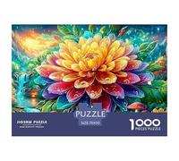 Giant Multicolored Flower with Dewdrops, Mushrooms, And A Waterfall Backdrop 1000 Piece Jigsaw Puzzle Multicolor Style - Brainteasing Fun for Adults & Kids 70x50cm/1000pcs