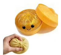 Giant Mystery Dumpling Squishy, Bao Bun Stress Toy, Jumbo Dumpling Squishy Toy With Steamer Box, Funny Slow-Rise Stress Toys for Adults & Kids, Anxiety Relief Fidget Toy (Gold)