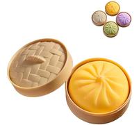 Giant Mystery Dumpling Squishy, Bao Bun Stress Toy, Jumbo Dumpling Squishy Toy With Steamer Box, Funny Slow-Rise Stress Toys for Adults & Kids, Anxiety Relief Fidget Toy (Yellow)