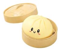 Giant Mystery Dumpling Squishy, Jumbo Dumpling Squish Toy with Steamer Box, Mega Rainbow Dumplings, Cute Anxiety Relief Fidget Toy, Soft Squeeze Stretchy Stress Ball Squish Toys (Yellow)
