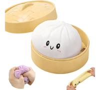 Giant Mystery Dumpling Squishy, Jumbo Dumpling Squishy with Steamer Box, Colorful Fidget Sensory Stress Ball, Stretchy Stress Ball Squish Toys, Anxiety Relief Fidget Toy (white（With Steamer Box）)
