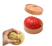 Giant Mystery Dumpling Squishy, Squishy Dumpling Toy with Steamer Box, Stress Relief Dumplings Squishys Squeeze Toy, Anxiety Relief Sensory Dough Toy,Squishys Dumplings for Adults & Kids (Red)