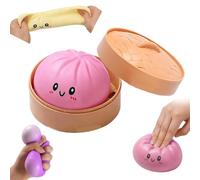 Giant Mystery Dumpling Squishy Stress Ball, Jumbo Squishy Dumpling Toys, With Steamer Box,Rainbow Mystery Squishies Bun, Anxiety Relief Fidget, Soft Squeeze Decompression Dough for Adults (Pink)