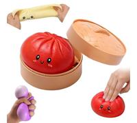 Giant Mystery Dumpling Squishy Stress Ball, Jumbo Squishy Dumpling Toys, With Steamer Box,Rainbow Mystery Squishies Bun, Anxiety Relief Fidget, Soft Squeeze Decompression Dough for Adults (Red)