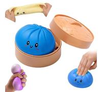 Giant Mystery Dumpling Squishy Stress Ball, Jumbo Squishy Dumpling Toys, With Steamer Box,Rainbow Mystery Squishies Bun, Anxiety Relief Fidget, Soft Squeeze Decompression Dough for Adults (Blue)