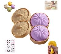 Giant Mystery Dumpling Squishy Toy, Super Mega Mystery Dumpling with Steamer Box, Giant Glitter Dumplings, Squishy Fidget Toys for Adults & Kids, Stress Relief Squeeze Dough Ball Hand Toy(Purple 2pcs)